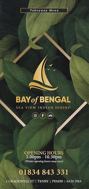 Bay Bengal Indian takeaway menu tenby